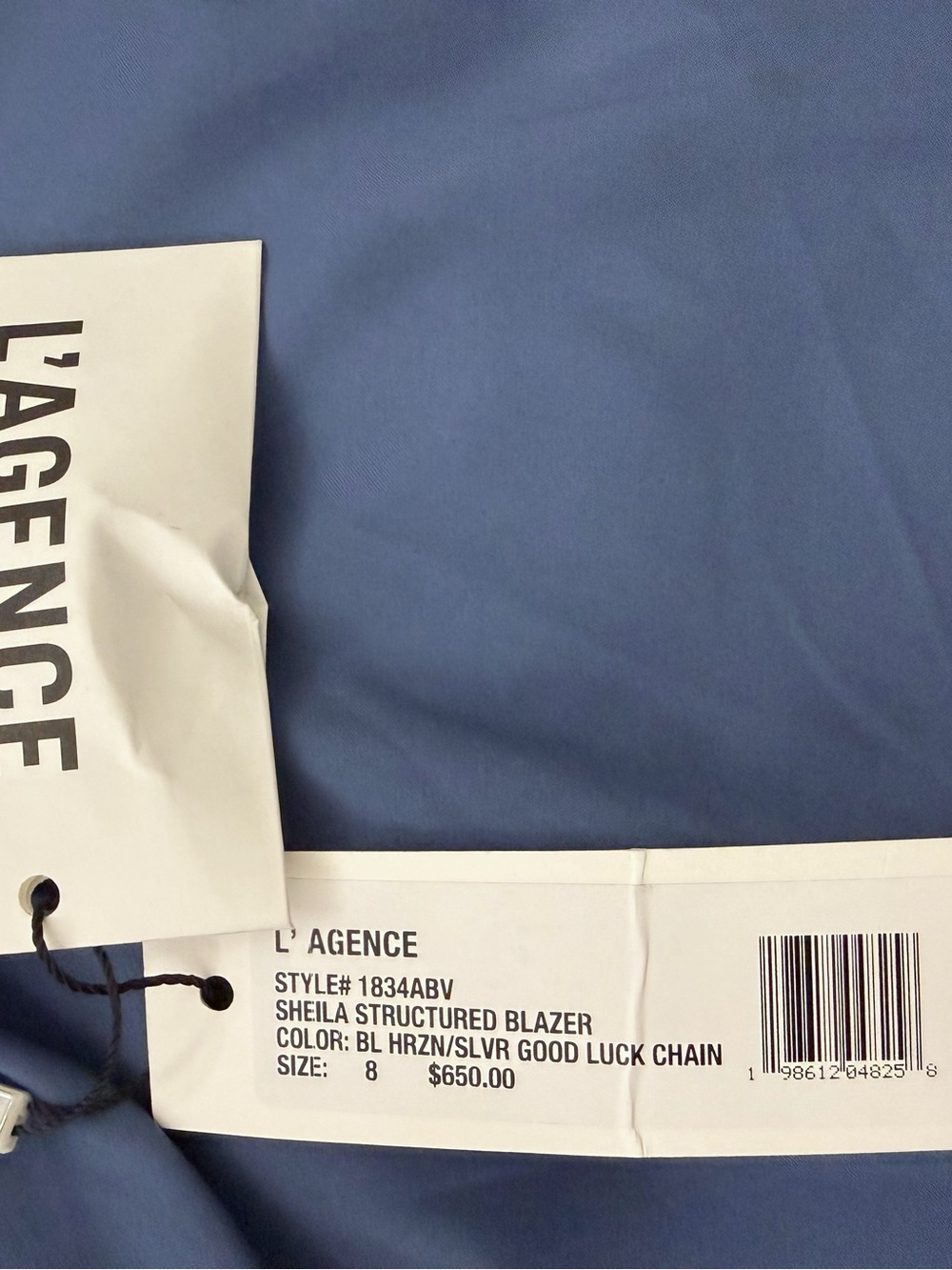 NWT L'AGENCE  Sheila Longline Jacquard Blue Silver Good Luck Chain Blazer Sz 8 - Picture 14 of 16
